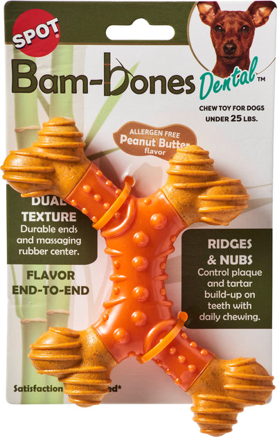 Spot Bambone Dental x-Bone, Peanut Butter, 6 in - Hard Plastic