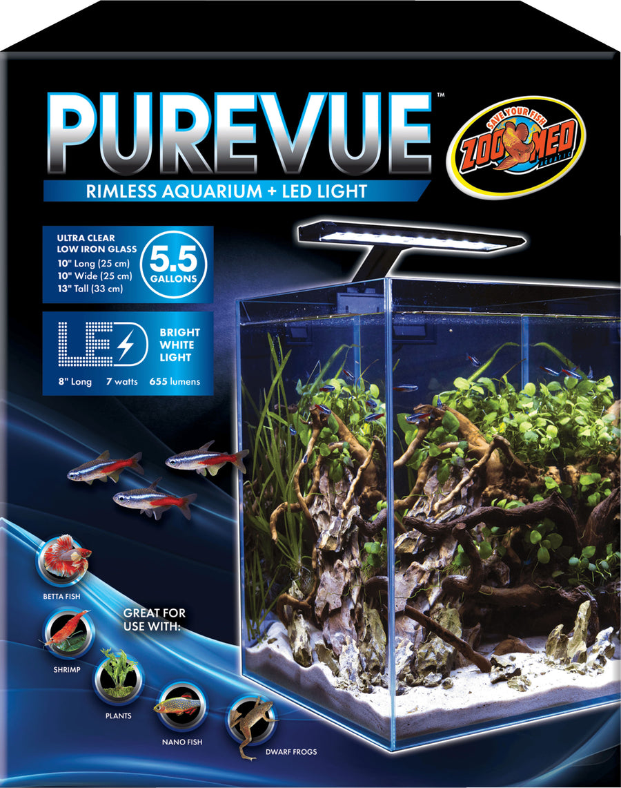 Zoo Med Purevue Rimless Aquarium + LED Light, 5.5 gal - Specialty