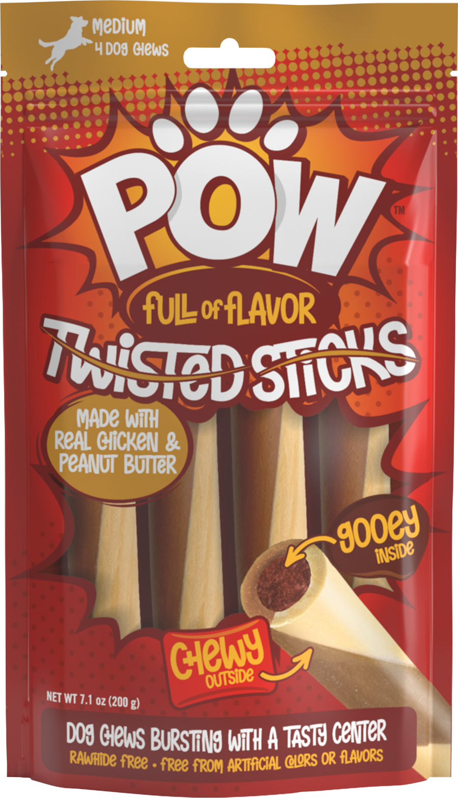 Fieldcrest Farms Pow Twisted Stix, Chicken/Pb, 4 pk - Long Lasting Chews