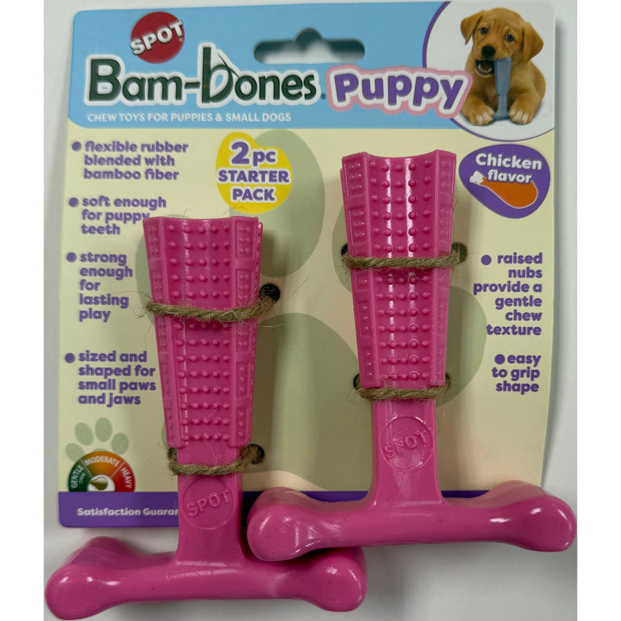 Spot Bambone Puppy, Pink/Chicken, 4in-2 pk - Hard Plastic