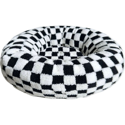 Sleep Zone Checkered Round Bed, Black/White, 24 in - Beds