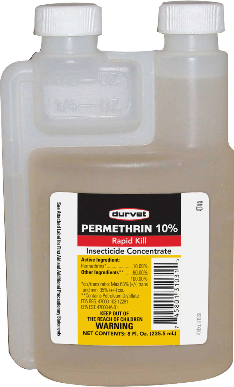 Durvet Permethrin 10% Rapid Kill Insecticide Conc, 8 oz - On Animal Concentrate