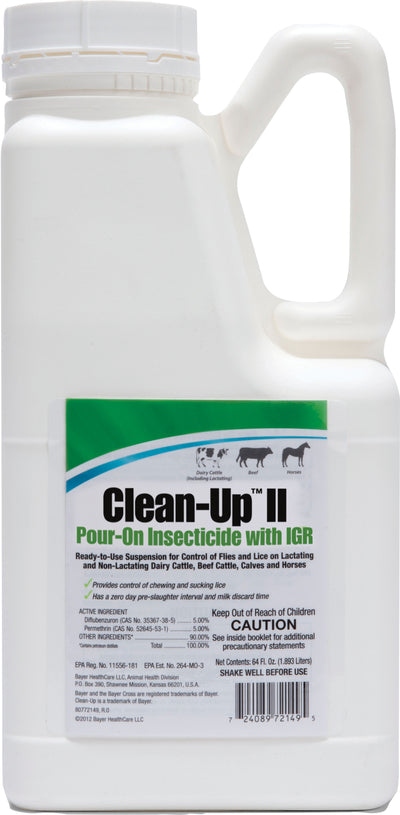 Elanco Clean-Up II Pour on Insecticide, 64 oz - On Animal Concentrate