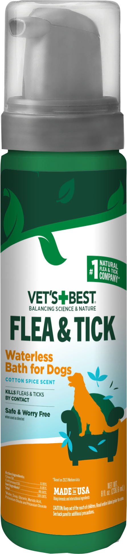 Vet's Best Flea & Tick Dog Waterless Bath, 8 oz - Shampoos/Dips