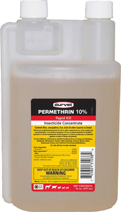 Durvet Permethrin 10% Rapid Kill Insecticide Conc, 16 oz - On Animal Concentrate