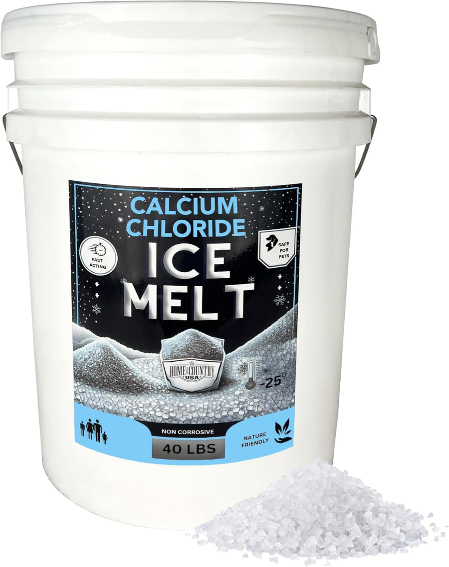 40 lb Pail - Calcium Chloride Pellets for Ice Melt - Fast-Acting & Safe on Surfaces - Ideal for Driveways