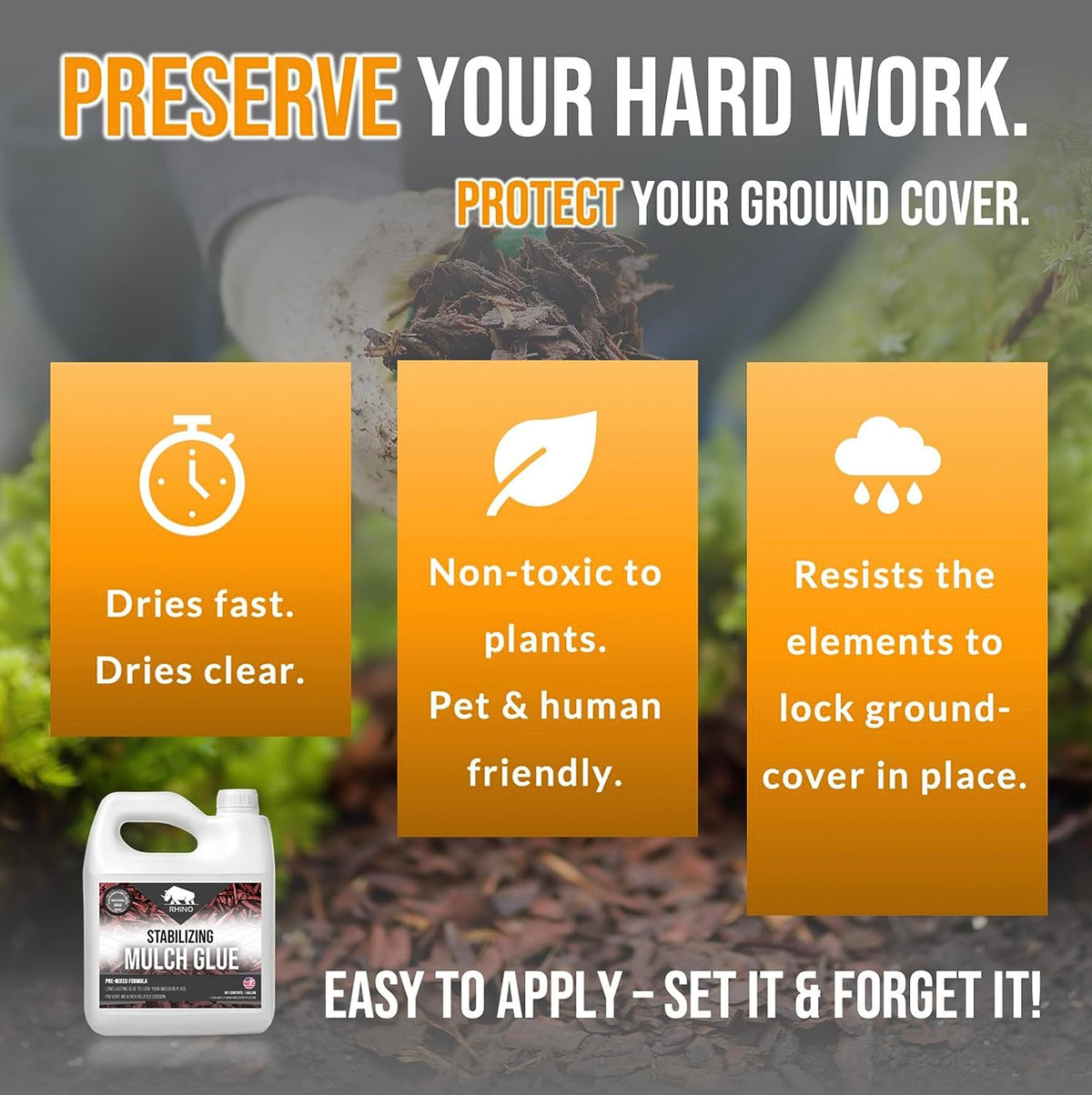 Rhino Stabilizing Mulch Glue - Mulch Glue Binder, Rock Glue for Landsc