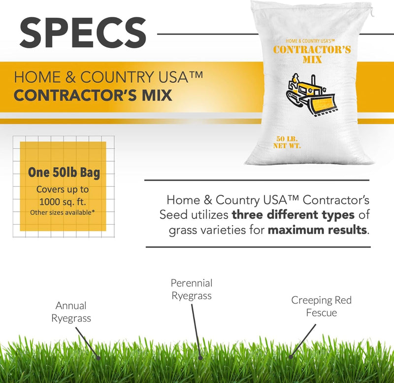 Contractors Choice Grass Seed - Premium Grass Seeds for Lawn - Ideal for Full Sun and Shade - 50 lb Grass Seed