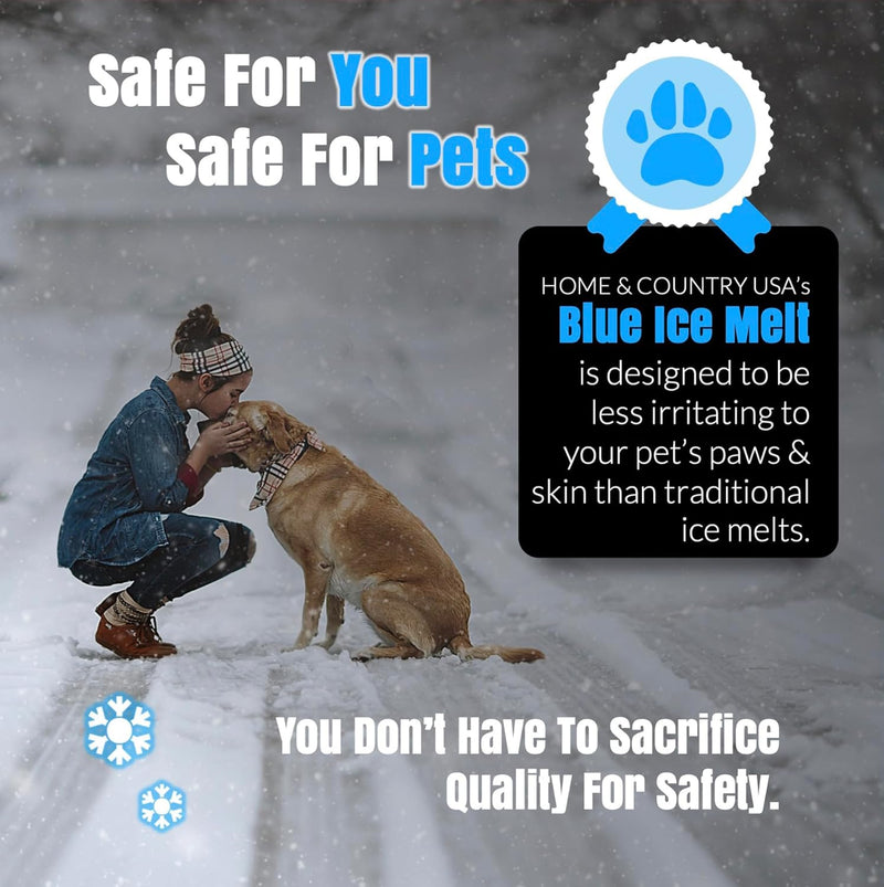 Home and Country USA Blue Ice Melt Pail Effective to -25°F, Eco-Friendly De-Icer, Optimal Granule Size for Quick Melting, Ideal for Driveways, Walkways, and Entryways 45 lb Pail