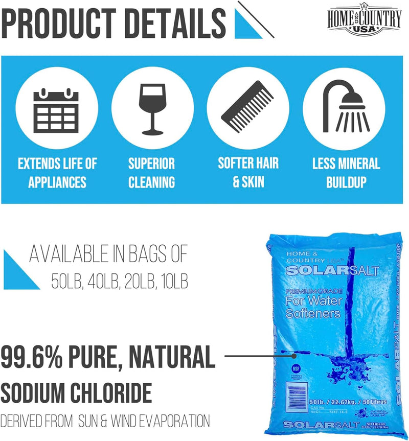 Home and Country USA 50 Pound Bag of All Natural Solar Salt for Water Softener.
