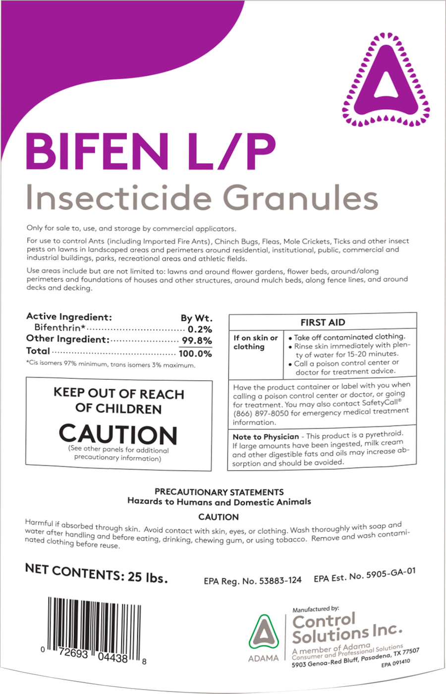 Control Solutions Bifen Lp .2% Bifenthrin Granules, 25 lb - Granular Dust Aerosols