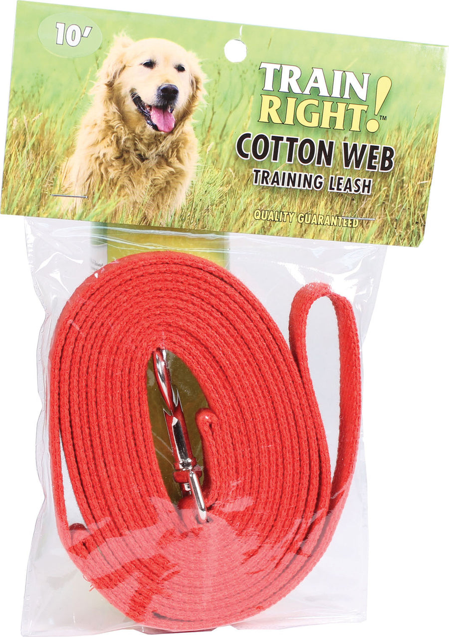 Train Right! Cotton Web Training Leash, Red, 10 ft