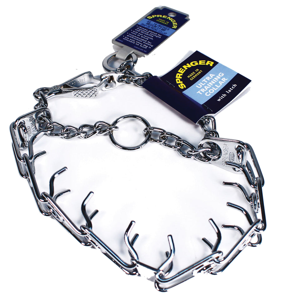 Herm Sprenger Ultra Chrome Prong Collar W/Latch, Silver, 3 mm-18 in - Training