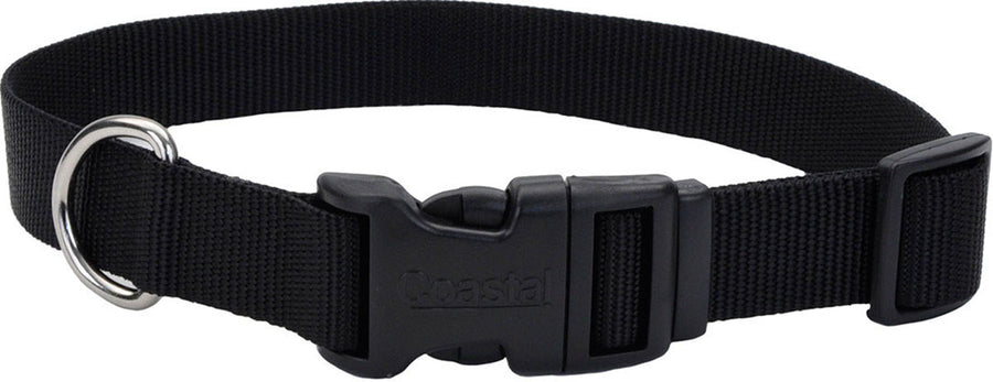 Coastal Adjustable Dog Collar w/ Plastic Buckle, Black, 3/4 x 14-20 in - Nylon Collars