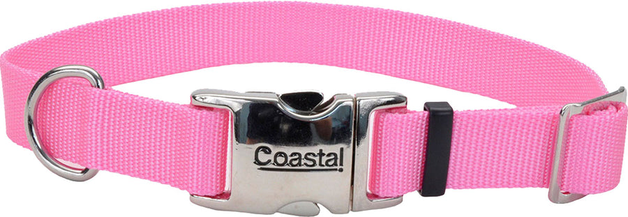 Coastal Adjustable Dog Collar w/ Metal Buckle, Bright Pink, 1 x 18-26 in - Nylon Collars