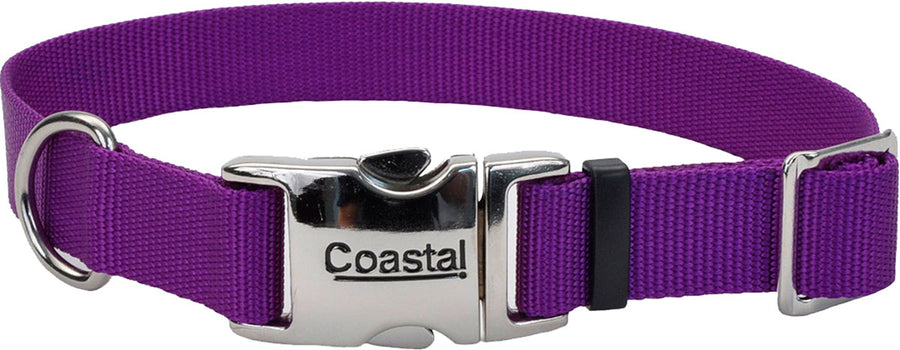 Coastal Adjustable Dog Collar w/ Metal Buckle, Purple, 1 x 18-26 in - Nylon Collars