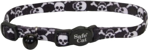 Safe Cat Fashion Adjustable Breakaway Collar, Black Skulls, 3/8 x 8-12 in - Collars