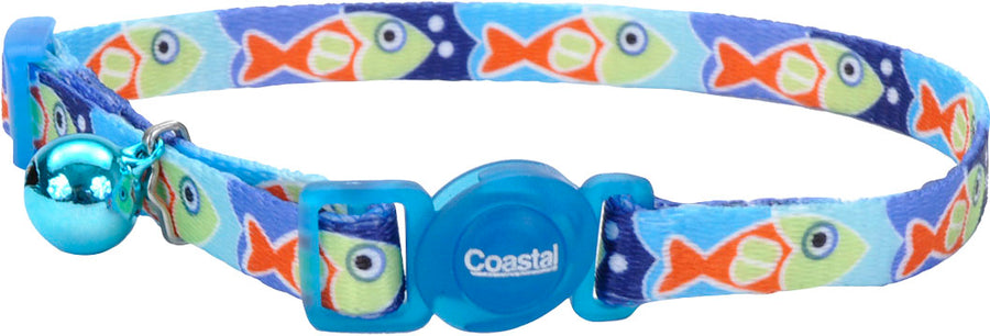 Safe Cat Fashion Adjustable Breakaway Collar, Blue Fish, 3/8 x 8-12 in - Collars