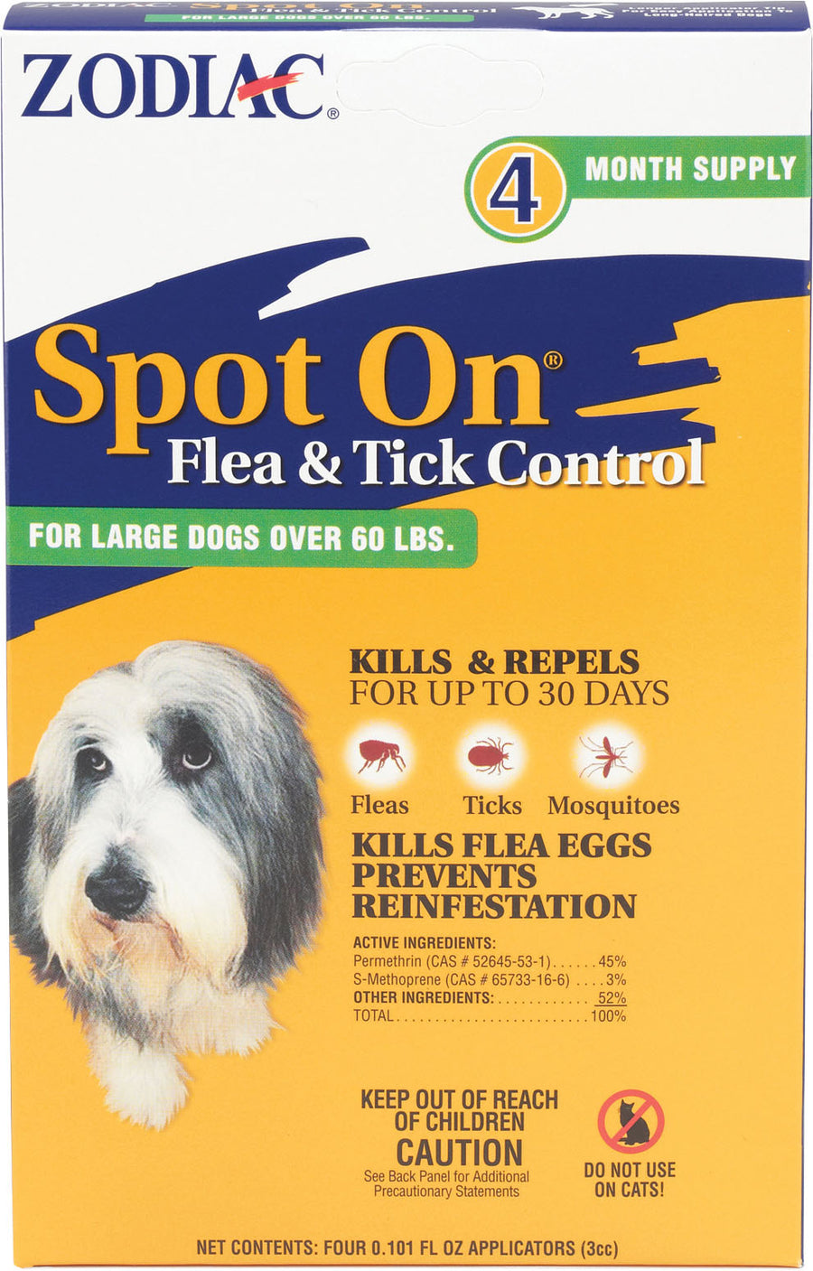 Zodiac Spot on Flea & Tick Control for Dogs, > 60 lb-4 pk - Topicals