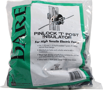 Dare Pinlock Insulator for T-Posts, Black, 25 pk - Rod and Post Insulators
