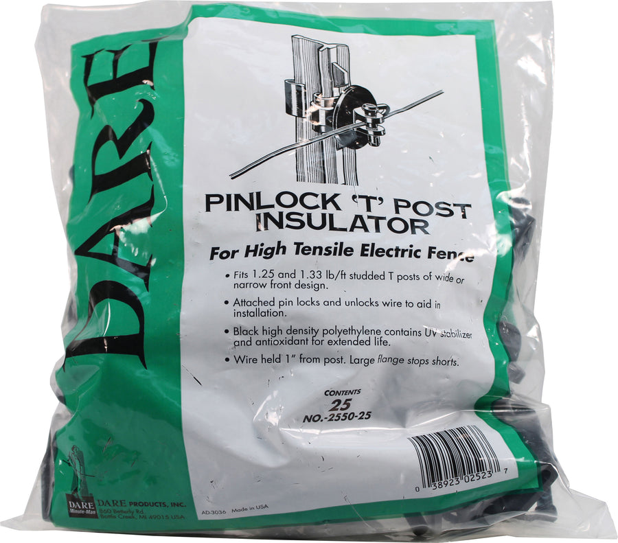 Dare Pinlock Insulator for T-Posts, Black, 25 pk - Rod and Post Insulators
