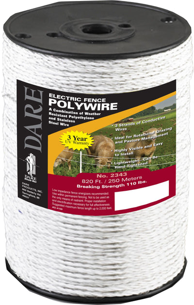 Dare Polywire, White, 820 ft