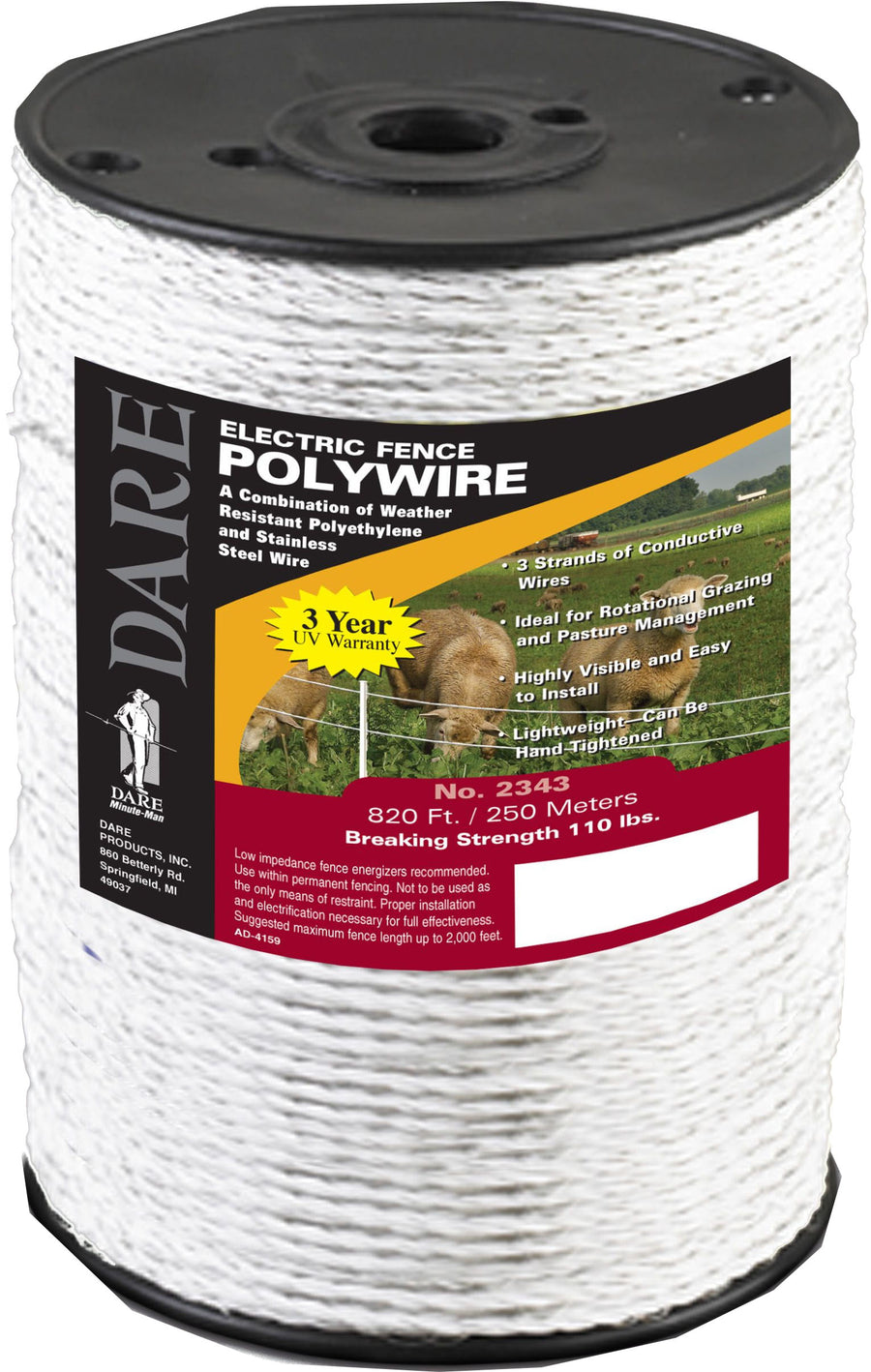 Dare Polywire, White, 820 ft