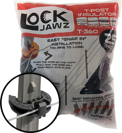 Dare Lockjawz T-Post Insulator, Black, 25 pk - Rod and Post Insulators