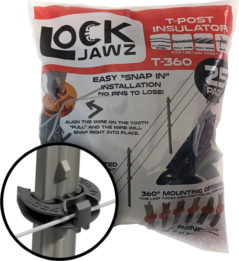Dare Lockjawz T-Post Insulator, Black, 25 pk - Rod and Post Insulators