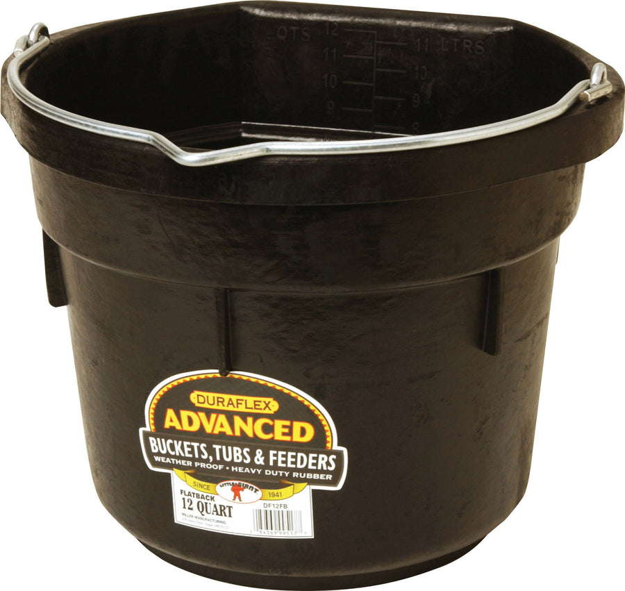 Little Giant Duraflex Rubber Flat Back Bucket, Black, 12 qt - Buckets Flatback
