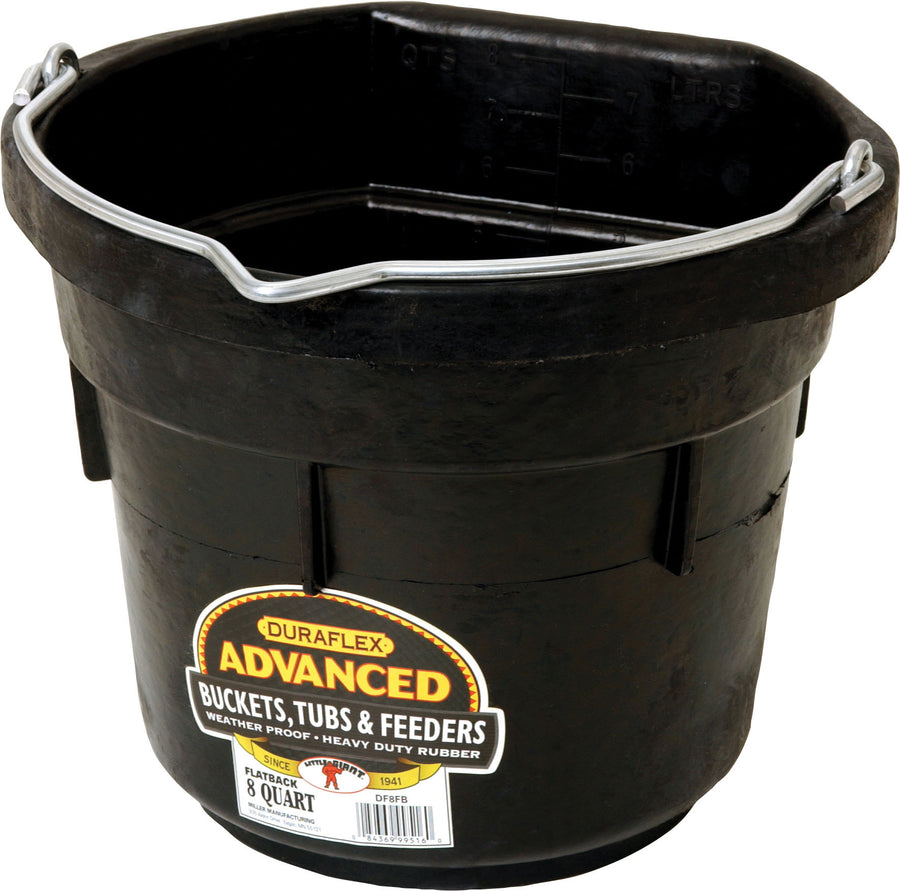 Little Giant Duraflex Rubber Flat Back Bucket, Black, 8 qt - Buckets Flatback