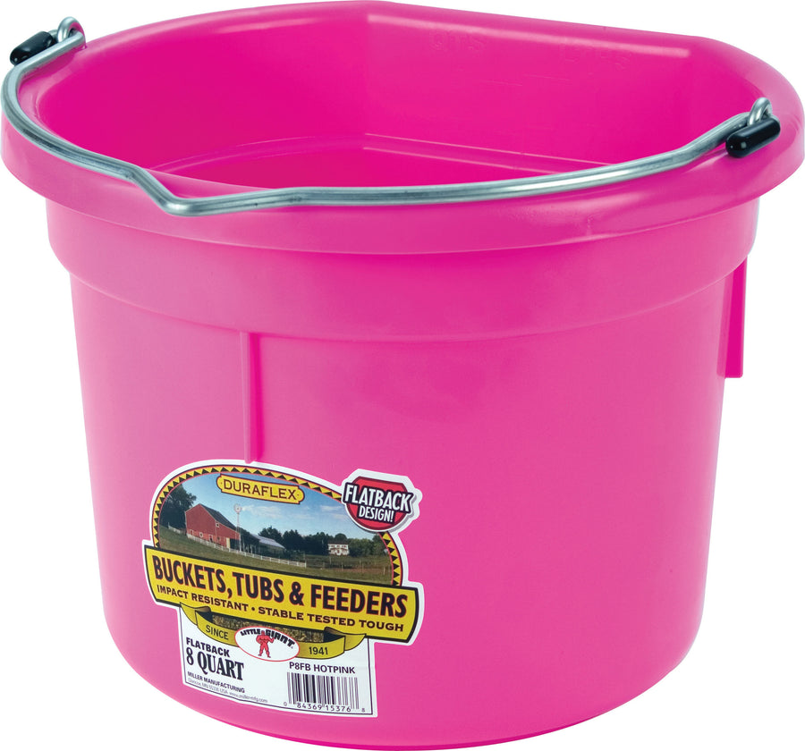 Little Giant Duraflex Plastic Flat Back Bucket, Hot Pink, 8 qt - Buckets Flatback