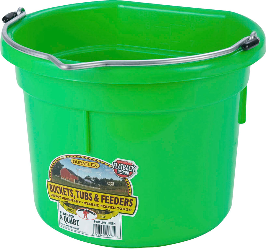 Little Giant Duraflex Plastic Flat Back Bucket, Lime Green, 8 qt - Buckets Flatback