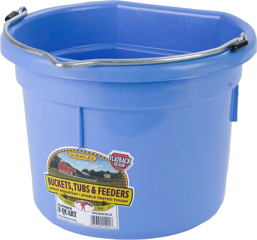 Little Giant Duraflex Plastic Flat Back Bucket, Berry Blue, 8 qt - Buckets Flatback