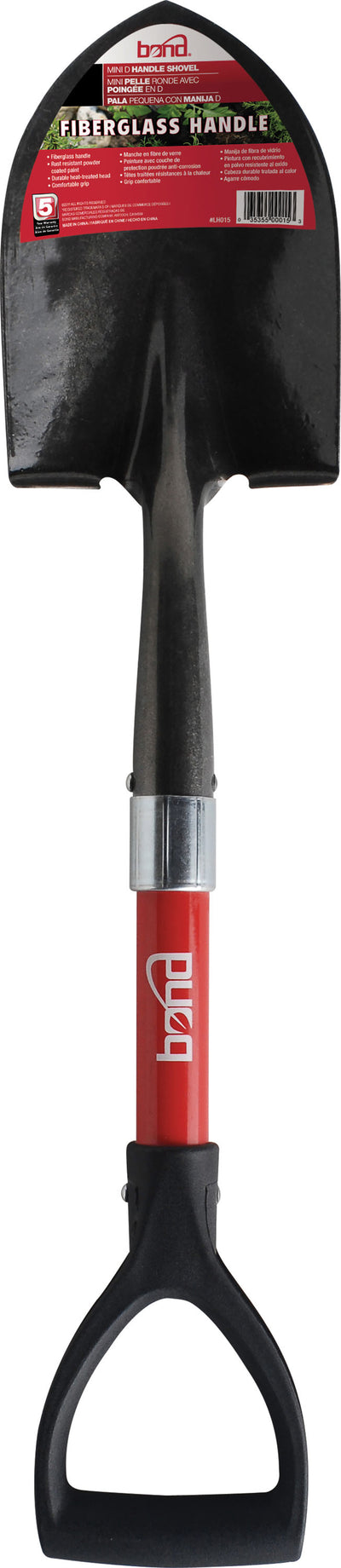 Bond Mini Round Point Shovel Fiberglass D Handle, Black/Red, 24 in - D Handle Round Point