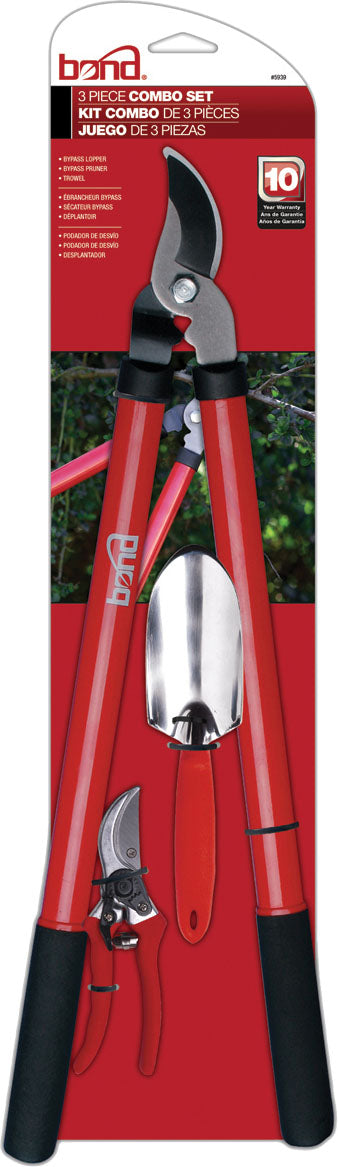 Bond Lopper-Pruner-Trowel Combo Set, Red, 3 pc - Bypass Pruners