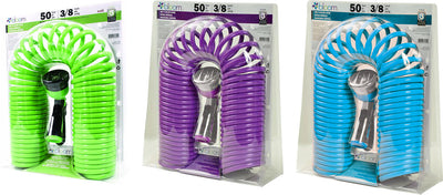Bloom Self Coiling Hose W/Water Nozzle, Assorted, 3/8 in x 50 ft - Garden Hose