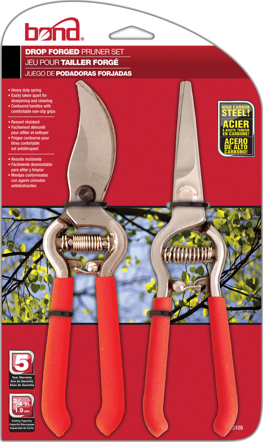 Bond Drop Forged Pruner Set, Red, 8 in - Bypass Pruners