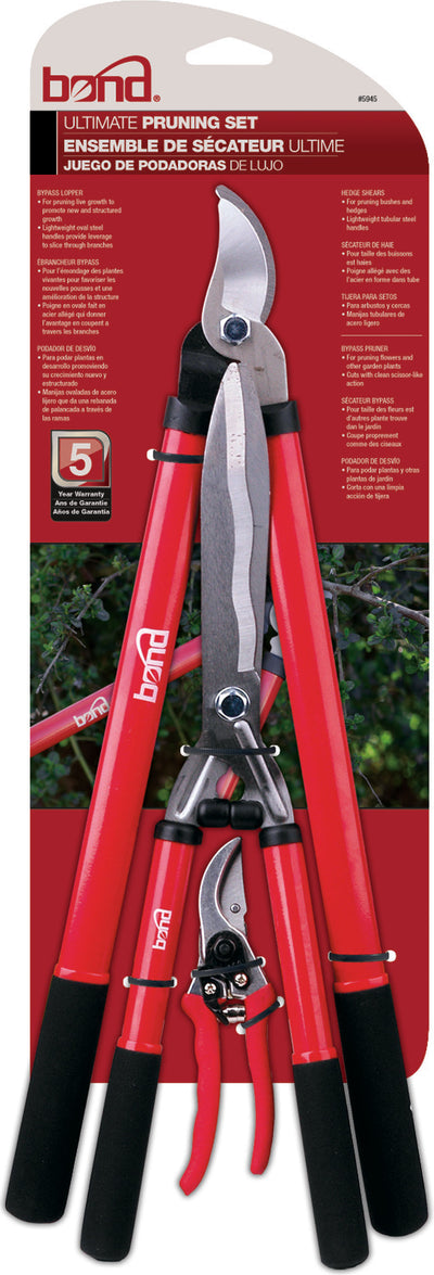Bond Lopper-Hedge Shear-Pruner Combo Set, Red/Black, 3 pc - Bypass Pruners