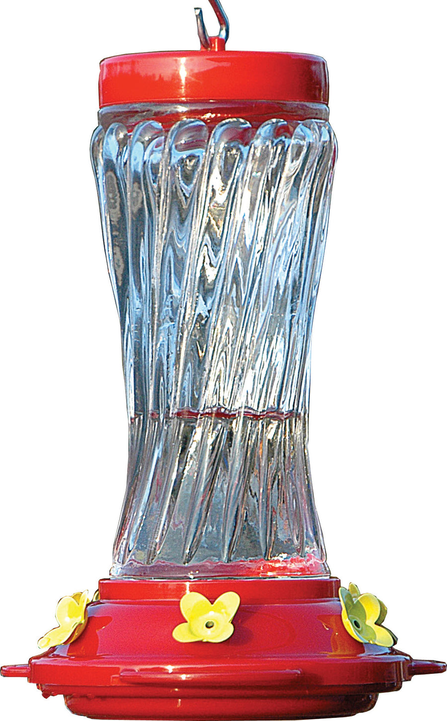 Audubon Swirl Glass Hummingbird Feeder, Red/Clear, 16 oz Cap - Hummingbird Feeder-Glass