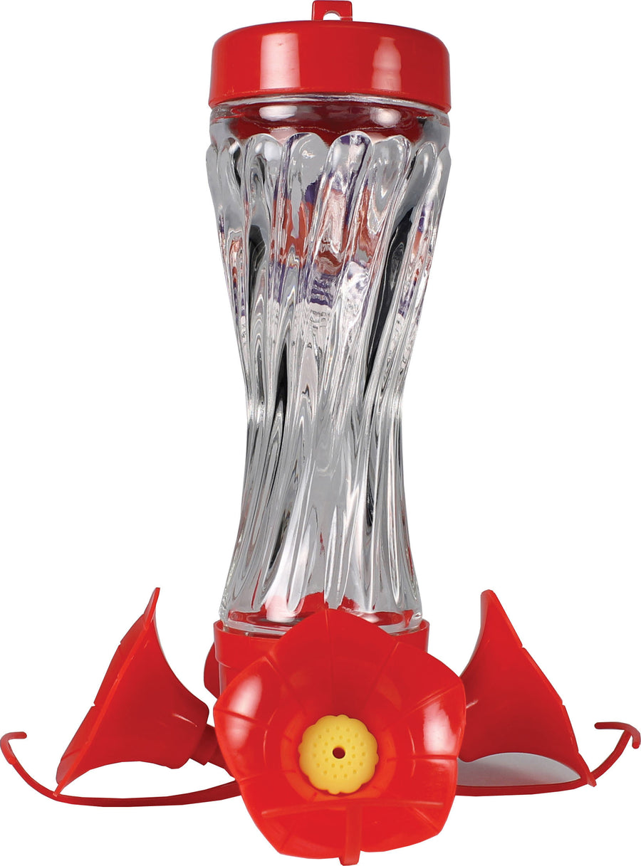 Audubon Swirl Glass Hummingbird Feeder, Red/Clear, 8 oz Cap - Hummingbird Feeder-Glass