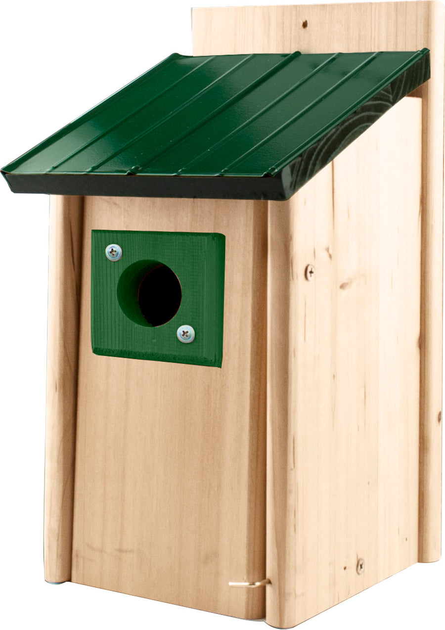 Audubon Lake & Cabin Bluebird House W/Predator Guard, Green - Houses-Bird