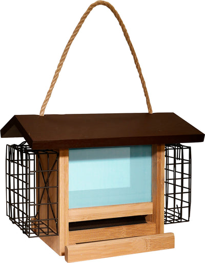 Audubon Ultimate Renewable Bamboo Ranch Feeder W/Suet, Tan/Brown, 2.5 lb Cap - Hopper Feeders Wooden