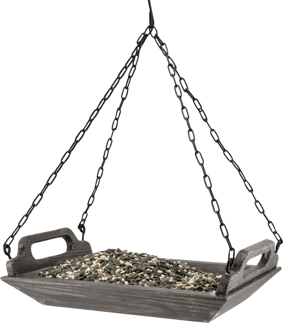 Audubon Modern Farmhouse Wood Barn Trough Platform Feeder, Gray, 1.6 oz Cap - Platform/Fly Thru Feeders