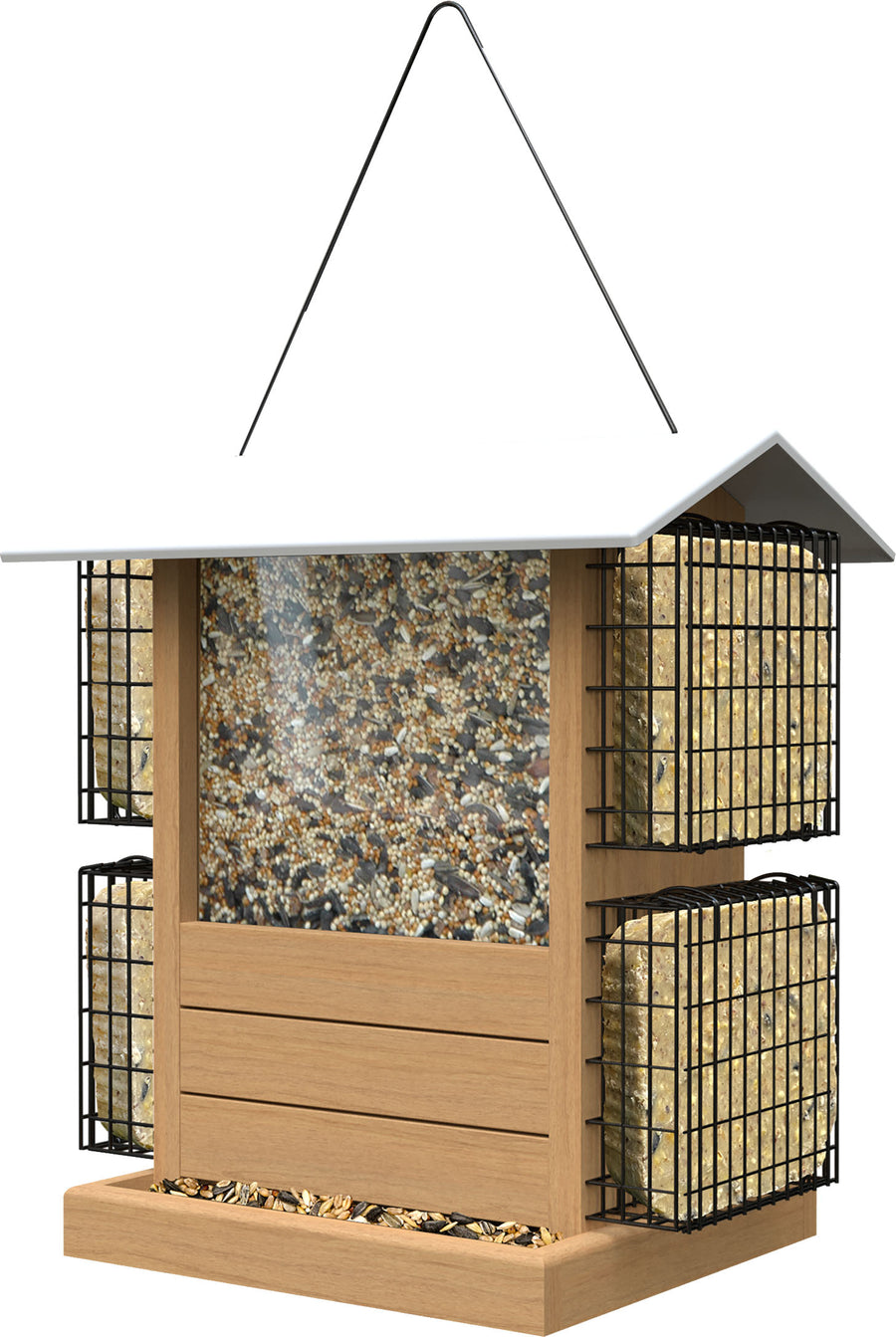 Nordic Habitat Deluxe Ranch W/Suet Feeder, Natural, 4 Cake Cap - Hopper Feeders Wooden