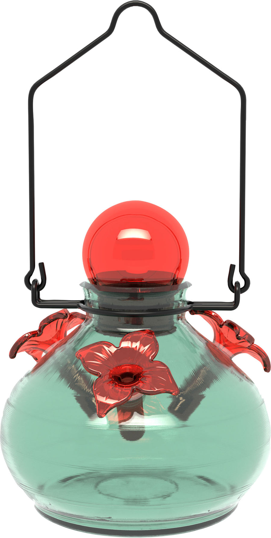 Wild Bird Lovers Aqua Recycled Glass Hummingbird Feeder, Blue/Red, 8 oz - Hummingbird Feeder-Glass