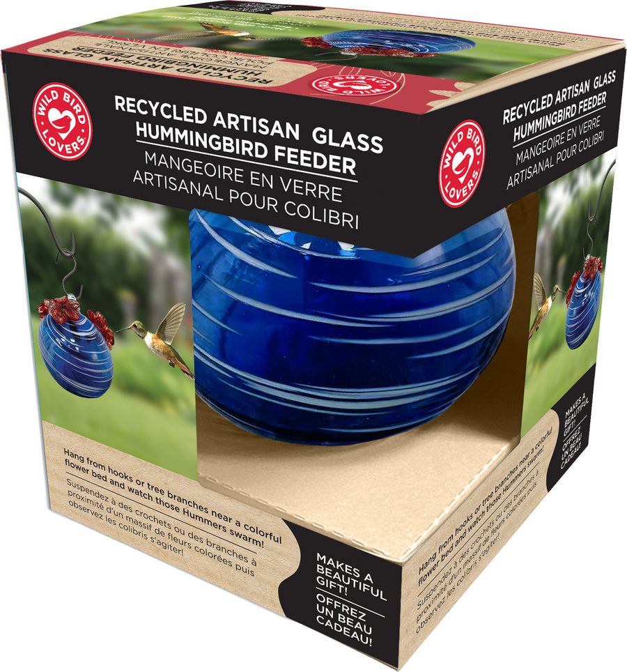 Wild Bird Lovers Recycled Artisan Glass Hummingbird Feeder, Assorted, 8 oz - Hummingbird Feeder-Glass