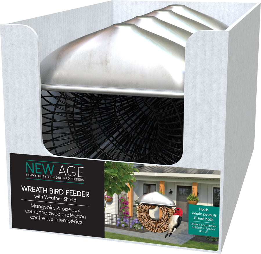 New Age Peanut & Suet Ball Wreath Feeder W/Roof, Black, 2.25 lb Cap - Peanut Feeders