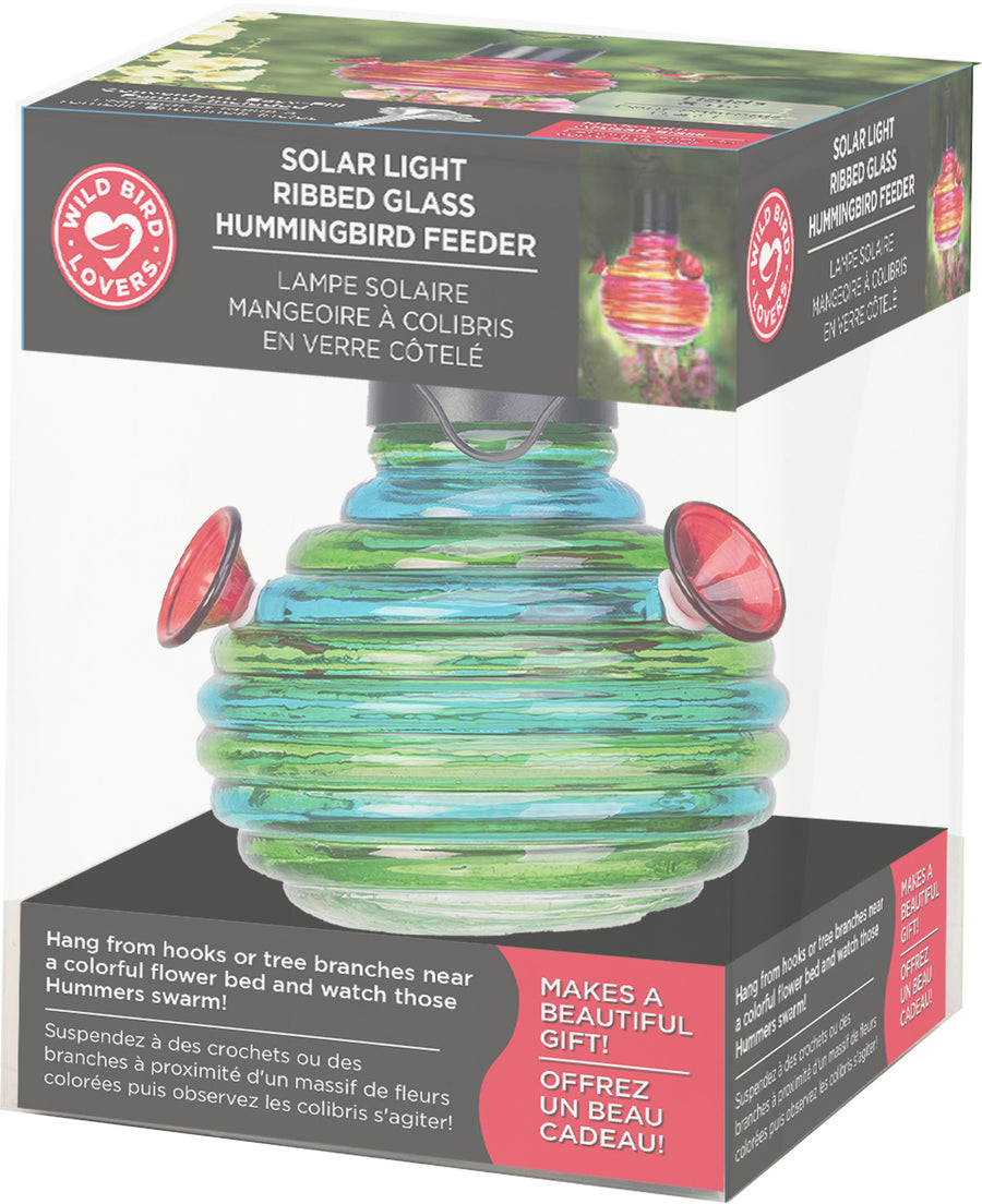 Wild Bird Lovers Solar Light & Hummingbird Feeder, Assorted, 24 oz - Hummingbird Feeder-Glass