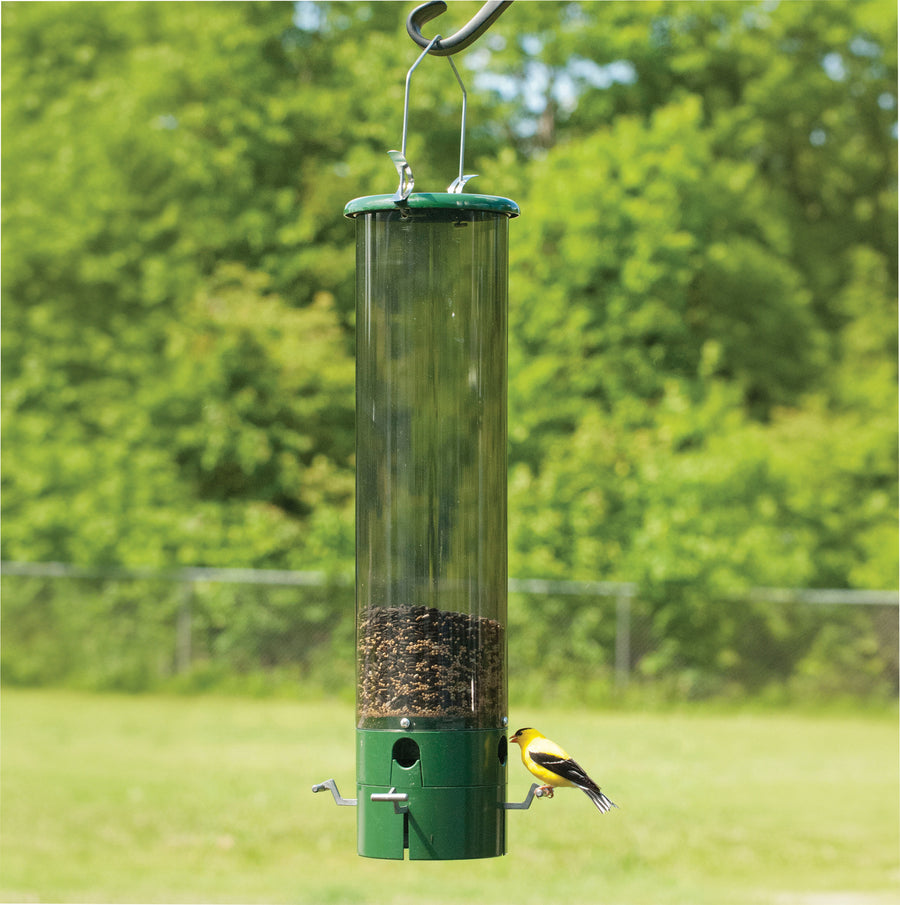 Wild Bird Lovers The Bouncer Squirrel-Resistant Tube Feeder, Green, 7.5 lb Cap - Squirrel Proof All Metal Feeder